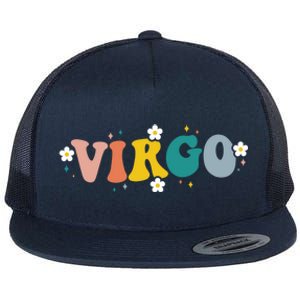 Floral Retro Groovy Virgo Astrology Zodiac Sign Gift Flat Bill Trucker Hat