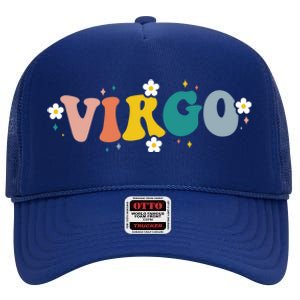 Floral Retro Groovy Virgo Astrology Zodiac Sign Gift High Crown Mesh Back Trucker Hat