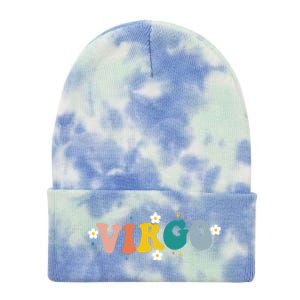 Floral Retro Groovy Virgo Astrology Zodiac Sign Gift Tie Dye 12in Knit Beanie