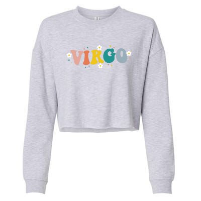 Floral Retro Groovy Virgo Astrology Zodiac Sign Gift Cropped Pullover Crew