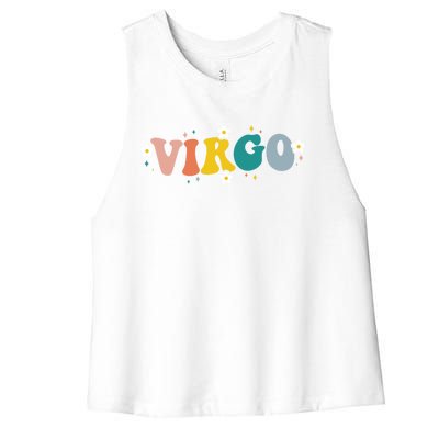 Floral Retro Groovy Virgo Astrology Zodiac Sign Gift Women's Racerback Cropped Tank