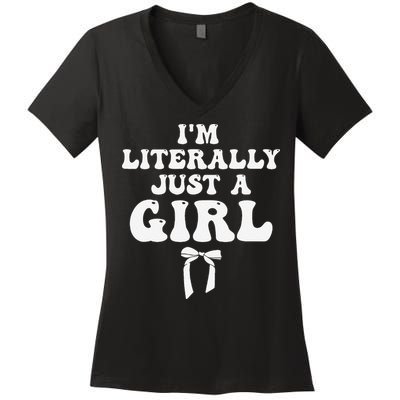 Funny Retro Groovy IM Literally Just A Girl Women's V-Neck T-Shirt