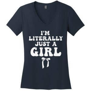 Funny Retro Groovy IM Literally Just A Girl Women's V-Neck T-Shirt