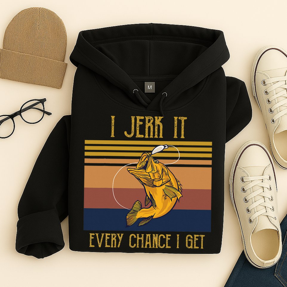 Funny Rude Humor Fishing I Jerk It Every Chance I Get Hoodie