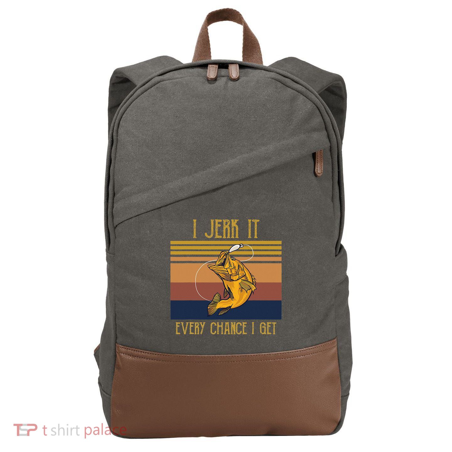 Funny Rude Humor Fishing I Jerk It Every Chance I Get Cotton Canvas Backpack