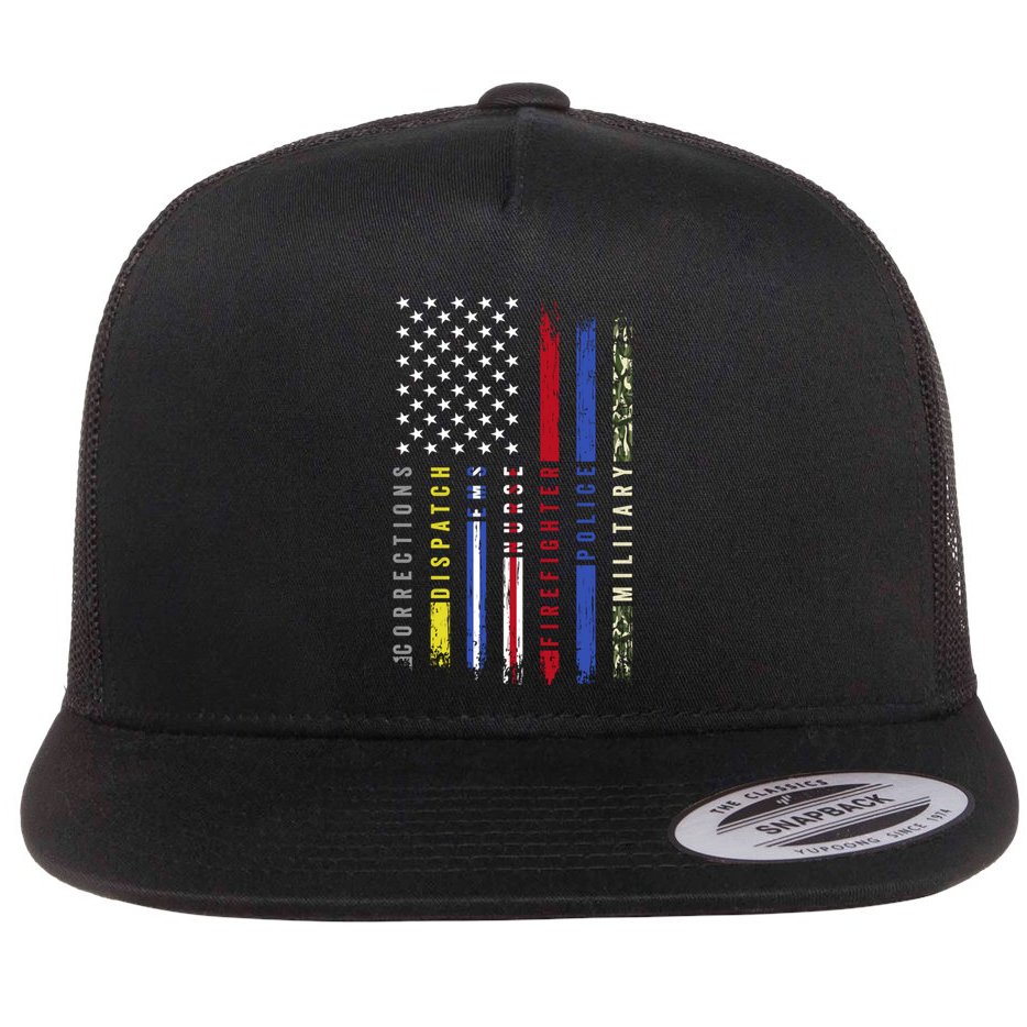 First Responders Hero Flag Nurse Ems Police Fire Military Cool Gift Flat Bill Trucker Hat