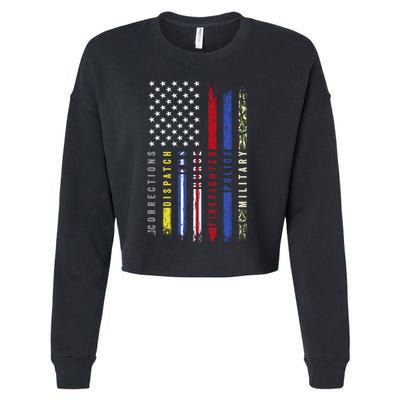 First Responders Hero Flag Nurse Ems Police Fire Military Cool Gift Cropped Pullover Crew