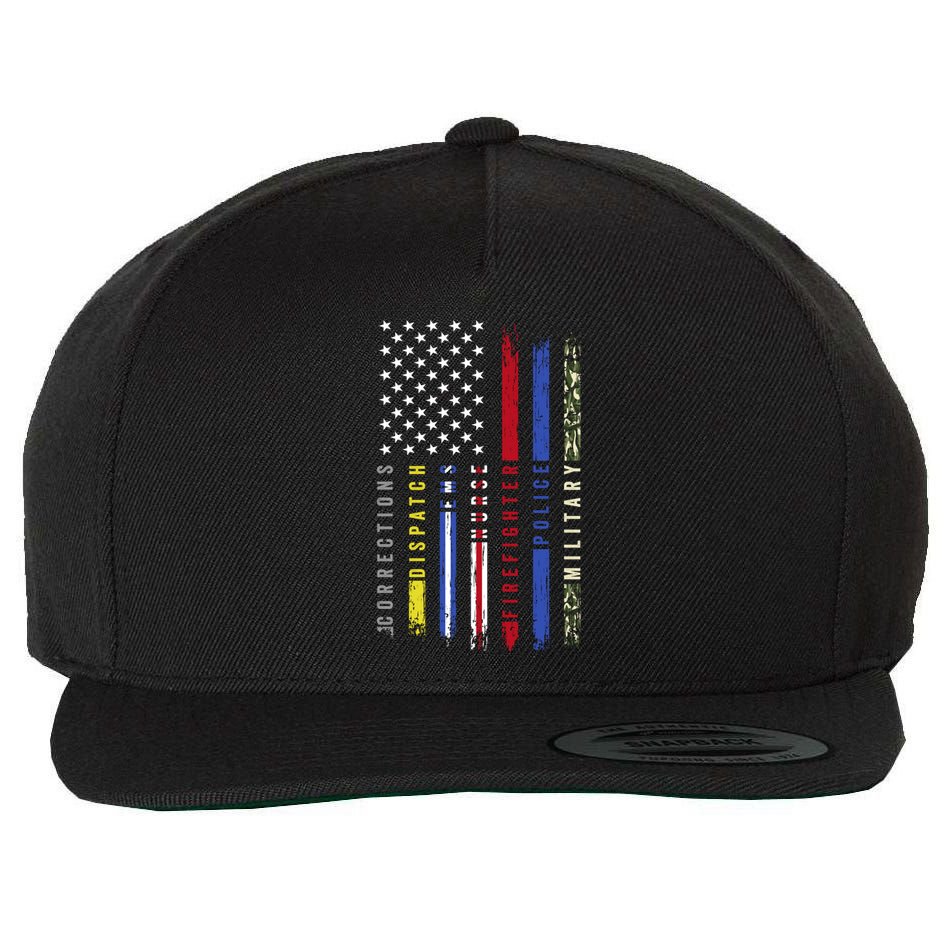 First Responders Hero Flag Nurse Ems Police Fire Military Cool Gift Wool Snapback Cap