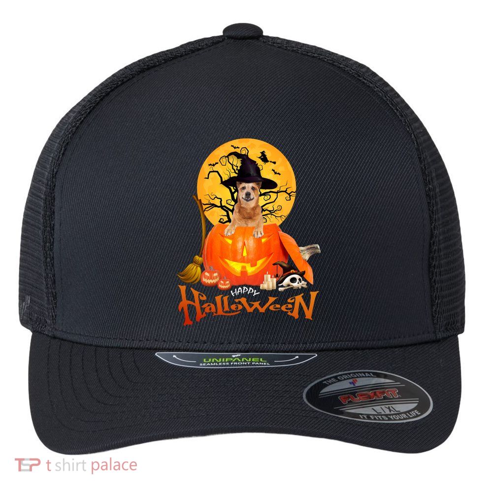Funny Red Heeler Spooky Halloween Flexfit Unipanel Trucker Cap