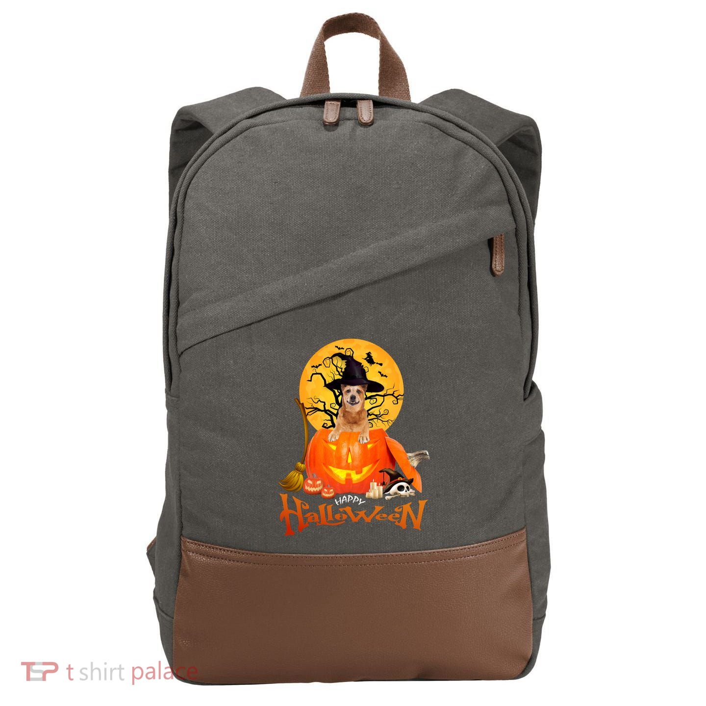 Funny Red Heeler Spooky Halloween Cotton Canvas Backpack