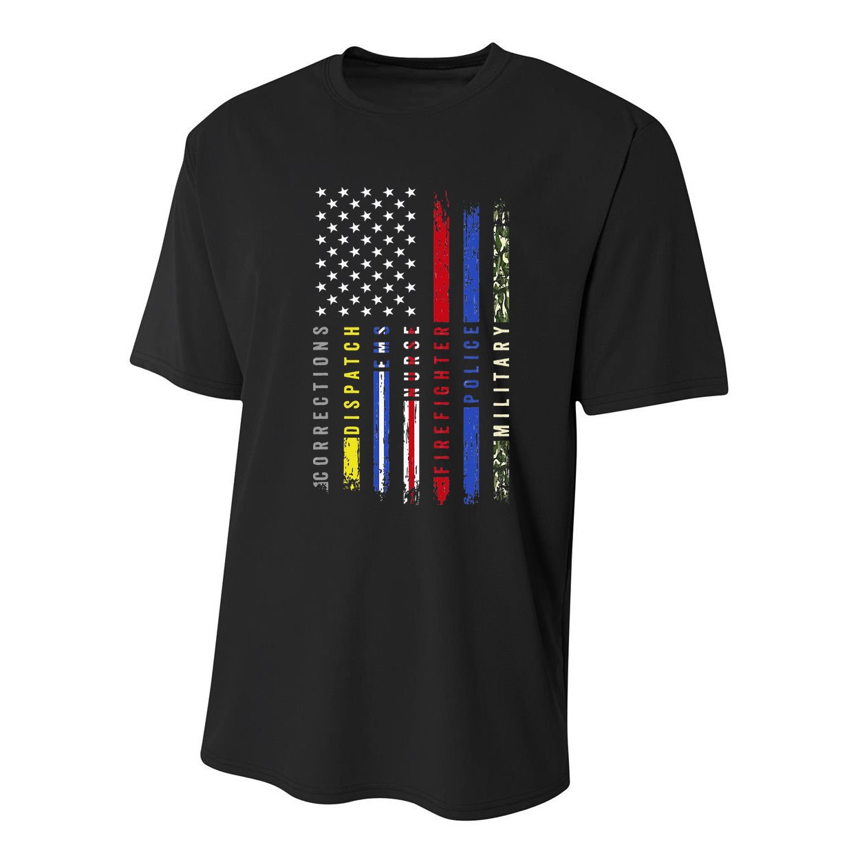 First Responders Hero Flag Nurse EMS Police Fire Military Youth Performance Sprint T-Shirt