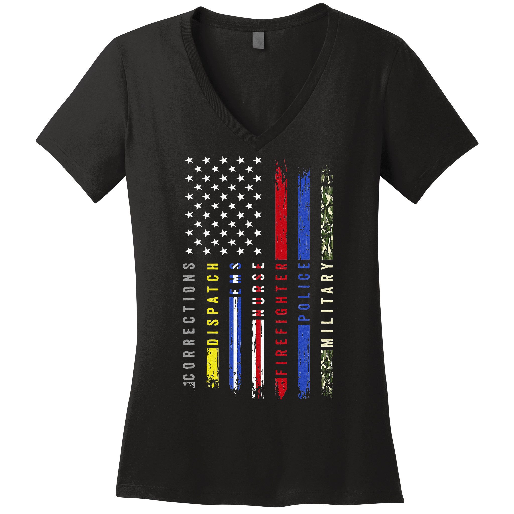 First Responders Hero Flag Nurse EMS Police Fire Military Women's V-Neck T-Shirt