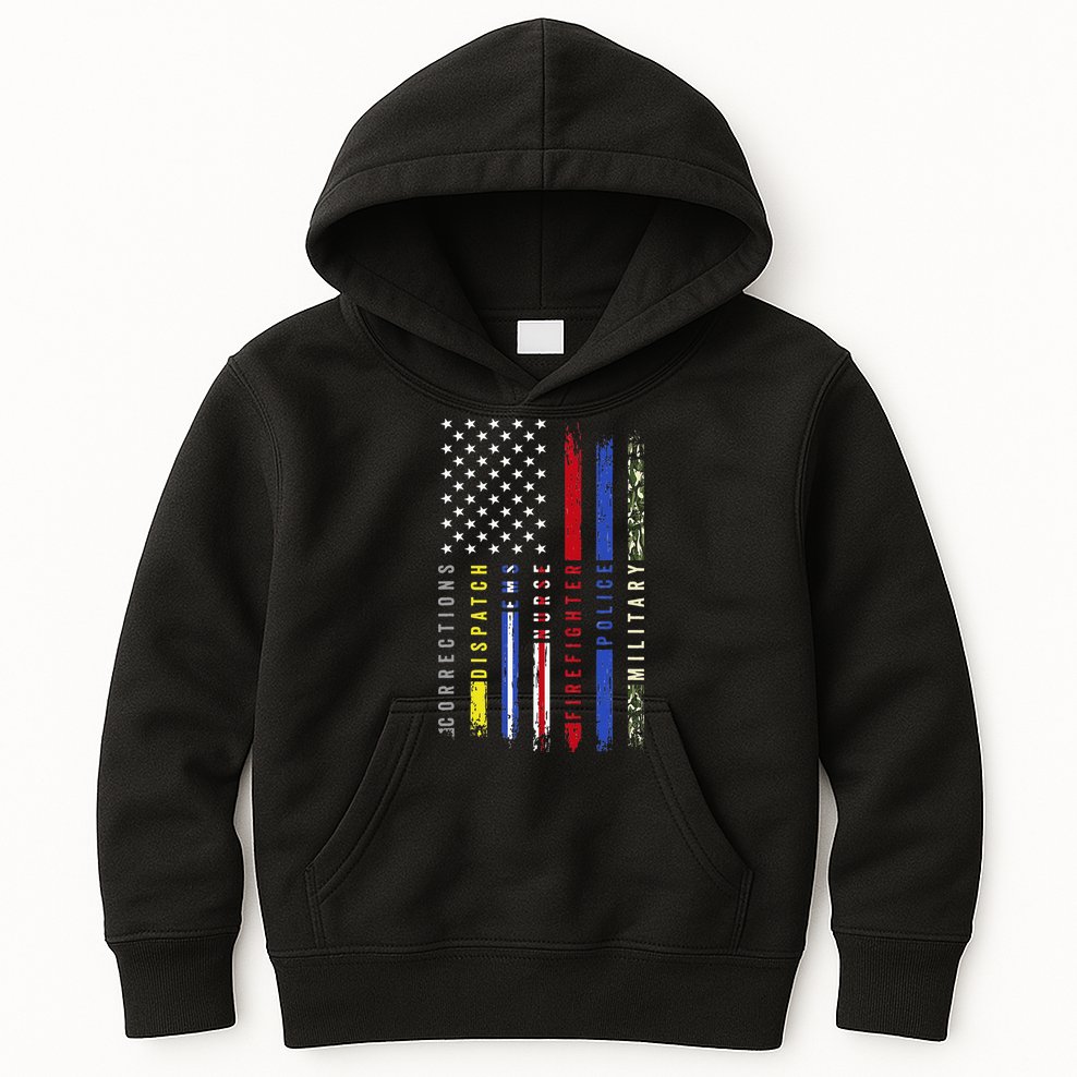 First Responders Hero Flag Nurse EMS Police Fire Military Kids Hoodie