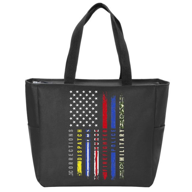 First Responders Hero Flag Nurse EMS Police Fire Military Zip Tote Bag