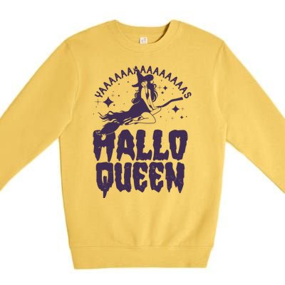 Funny Retro Halloween Yaaas Hallo Queen Witch Premium Crewneck Sweatshirt