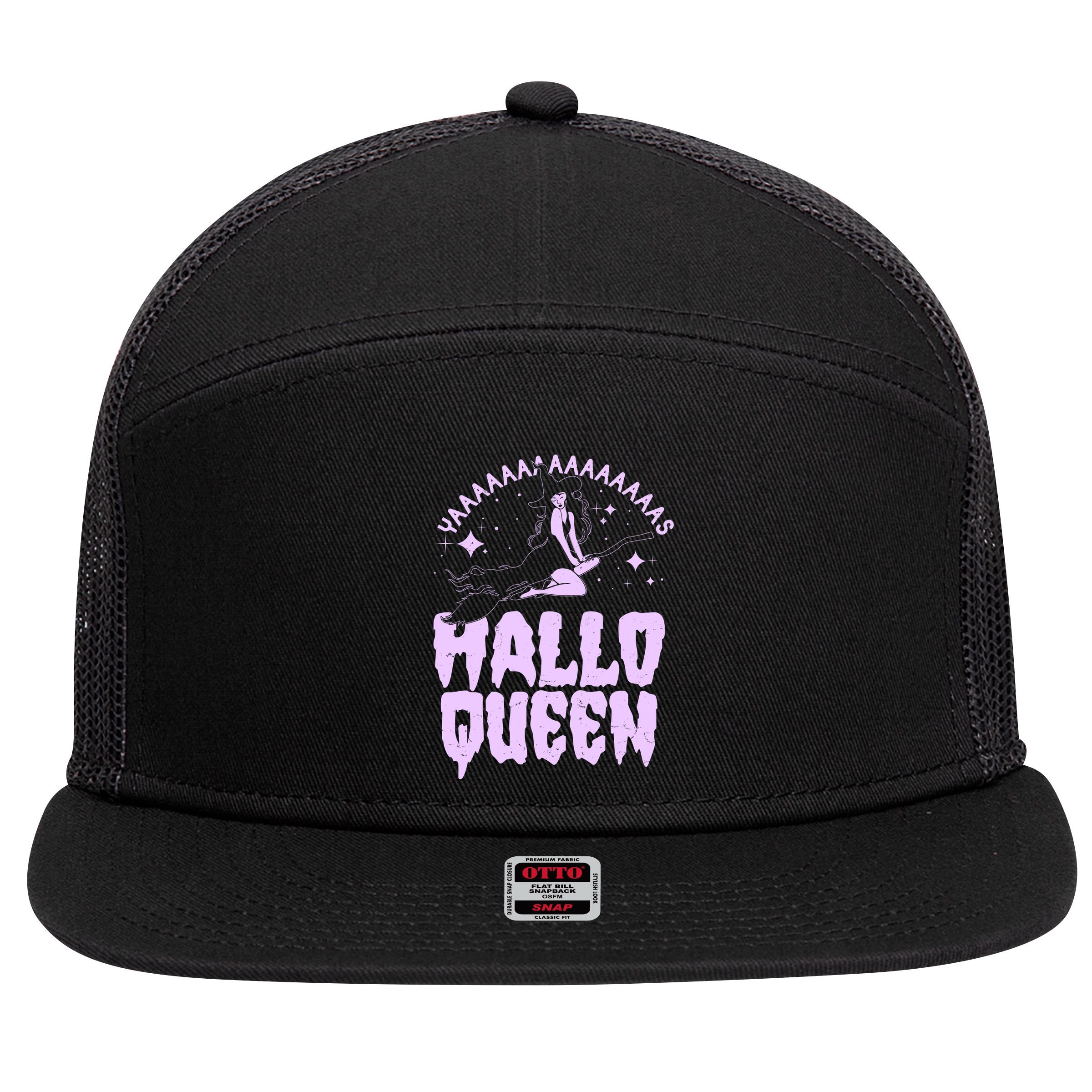 Funny Retro Halloween Yaaas Hallo Queen Witch 7 Panel Mesh Trucker Snapback Hat