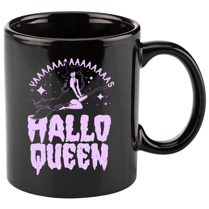 Funny Retro Halloween Yaaas Hallo Queen Witch 11oz C Handle Ceramic Mug