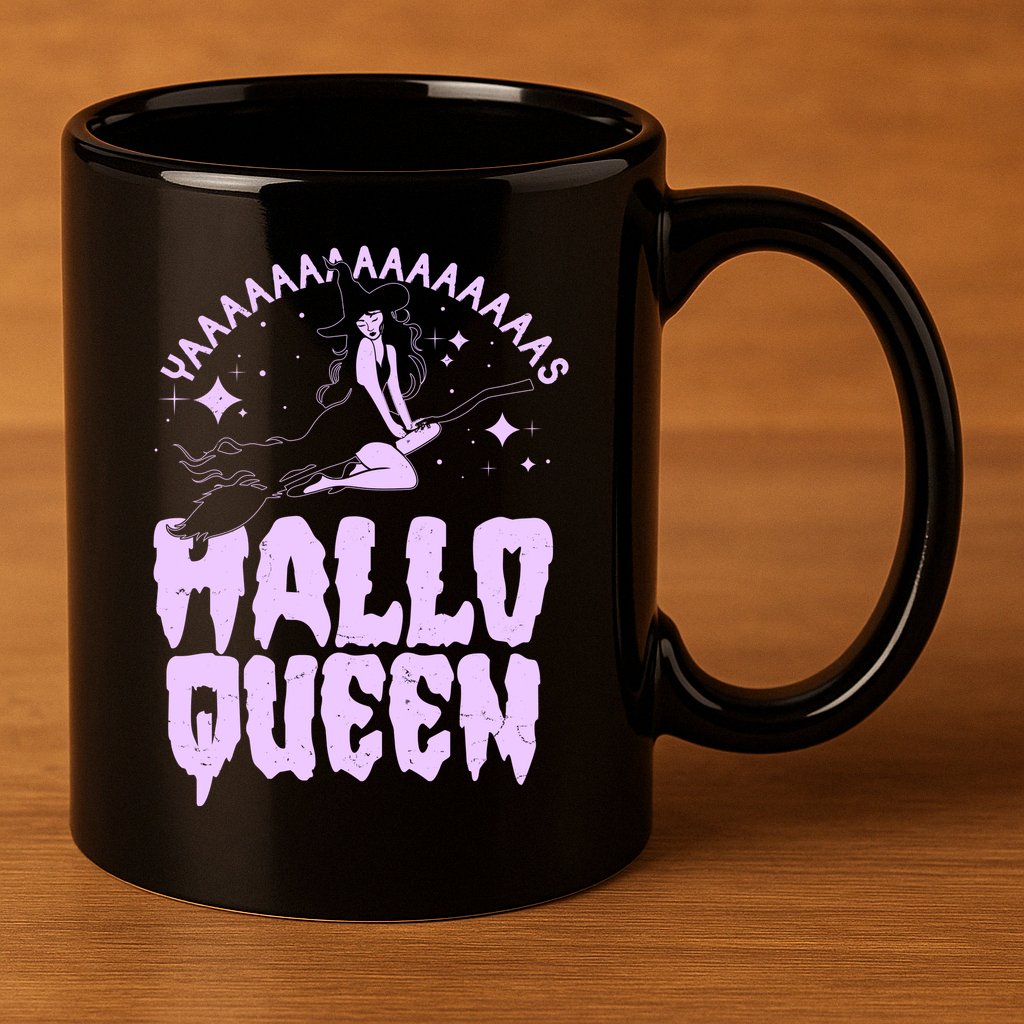 Funny Retro Halloween Yaaas Hallo Queen Witch 11oz C Handle Ceramic Mug