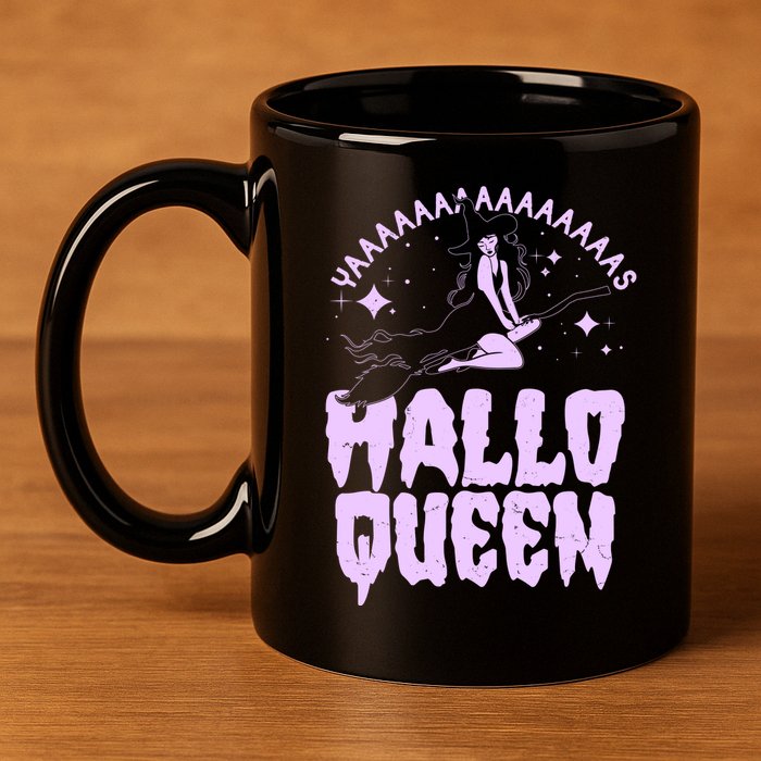 Funny Retro Halloween Yaaas Hallo Queen Witch 11oz C Handle Ceramic Mug