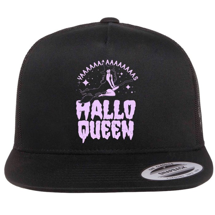 Funny Retro Halloween Yaaas Hallo Queen Witch Flat Bill Trucker Hat