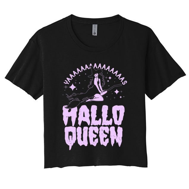 Funny Retro Halloween Yaaas Hallo Queen Witch Crop Top
