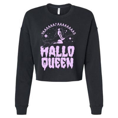 Funny Retro Halloween Yaaas Hallo Queen Witch Cropped Pullover Crew