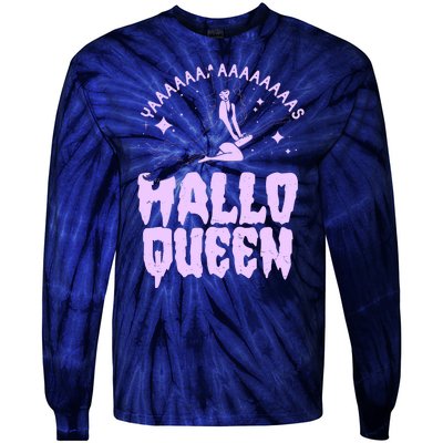 Funny Retro Halloween Yaaas Hallo Queen Witch Tie-Dye Long Sleeve Shirt