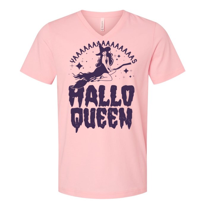 Funny Retro Halloween Yaaas Hallo Queen Witch V-Neck T-Shirt