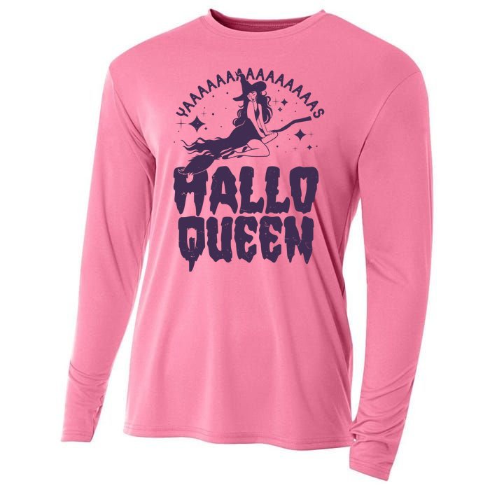 Funny Retro Halloween Yaaas Hallo Queen Witch Cooling Performance Long Sleeve Crew