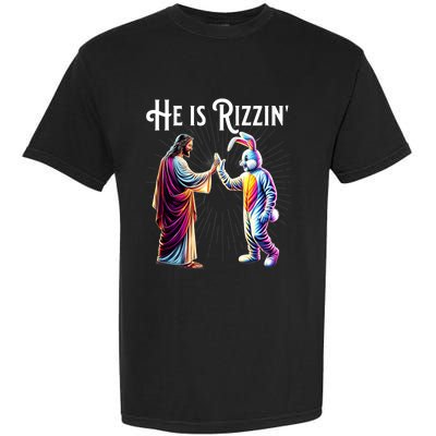 Funny Rizz He Is Rizzin Jesus High Five Easter Bunny Garment-Dyed Heavyweight T-Shirt