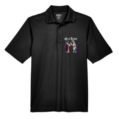 Funny Rizz He Is Rizzin Jesus High Five Easter Bunny Men's Origin Performance Pique Polo