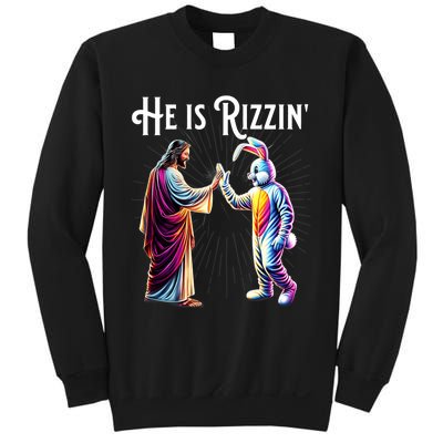 Funny Rizz He Is Rizzin Jesus High Five Easter Bunny Sweatshirt