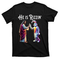 Funny Rizz He Is Rizzin Jesus High Five Easter Bunny T-Shirt