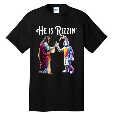 Funny Rizz He Is Rizzin Jesus High Five Easter Bunny Tall T-Shirt