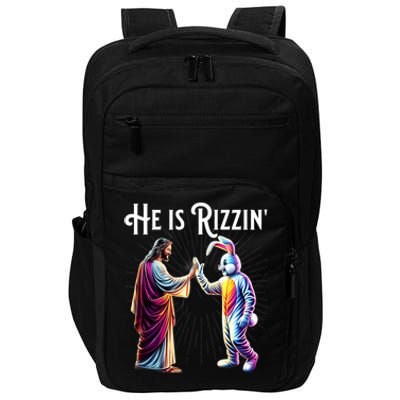 Funny Rizz He Is Rizzin Jesus High Five Easter Bunny Impact Tech Backpack