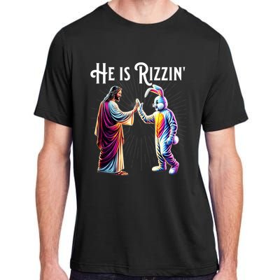 Funny Rizz He Is Rizzin Jesus High Five Easter Bunny Adult ChromaSoft Performance T-Shirt