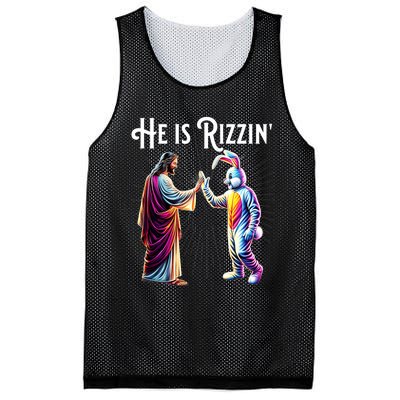 Funny Rizz He Is Rizzin Jesus High Five Easter Bunny Mesh Reversible Basketball Jersey Tank