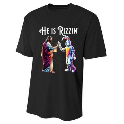 Funny Rizz He Is Rizzin Jesus High Five Easter Bunny Performance Sprint T-Shirt