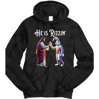 Funny Rizz He Is Rizzin Jesus High Five Easter Bunny Tie Dye Hoodie