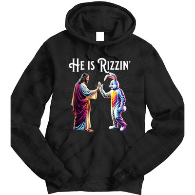 Funny Rizz He Is Rizzin Jesus High Five Easter Bunny Tie Dye Hoodie