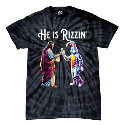 Funny Rizz He Is Rizzin Jesus High Five Easter Bunny Tie-Dye T-Shirt