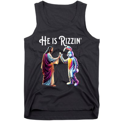 Funny Rizz He Is Rizzin Jesus High Five Easter Bunny Tank Top