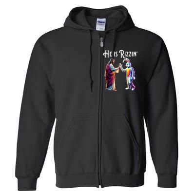 Funny Rizz He Is Rizzin Jesus High Five Easter Bunny Full Zip Hoodie