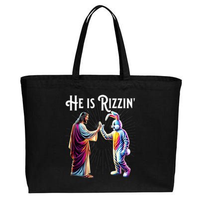 Funny Rizz He Is Rizzin Jesus High Five Easter Bunny Cotton Canvas Jumbo Tote