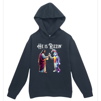 Funny Rizz He Is Rizzin Jesus High Five Easter Bunny Urban Pullover Hoodie