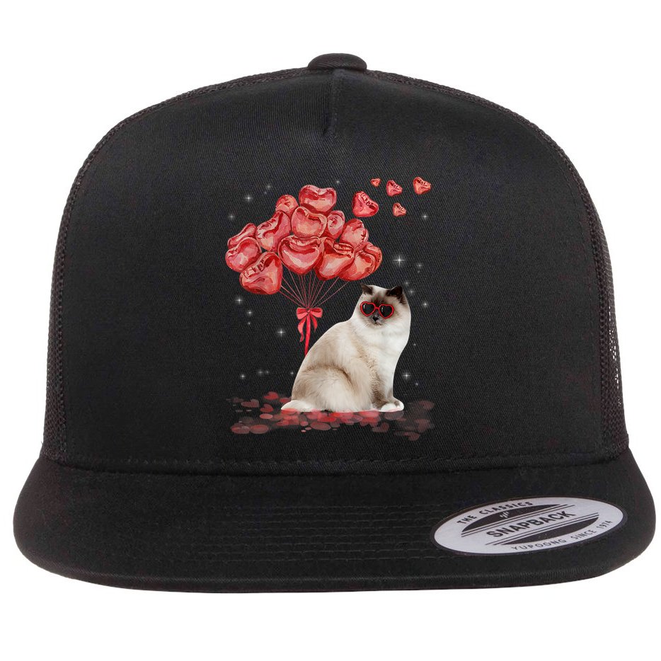 Funny Ragdoll Heart Valentines Day Cat Dad Mom Gift Flat Bill Trucker Hat