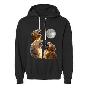 Funny Retriever Howling At Moon For Mom & Dad Garment-Dyed Fleece Hoodie