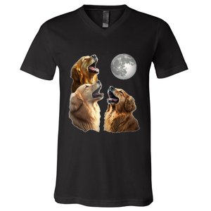 Funny Retriever Howling At Moon For Mom & Dad V-Neck T-Shirt