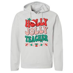 Festive Retro Holly Xmas Teacher Christmas Vibes Holiday Cheer Performance Fleece Hoodie