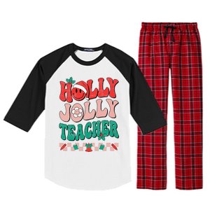 Festive Retro Holly Xmas Teacher Christmas Vibes Holiday Cheer Raglan Sleeve Pajama Set